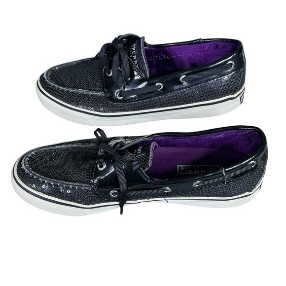 Sperry Top Sider Bahama Slip-On Loafer Boat Shoe Sequin Patent Black Women US 7 - Picture 2 of 16